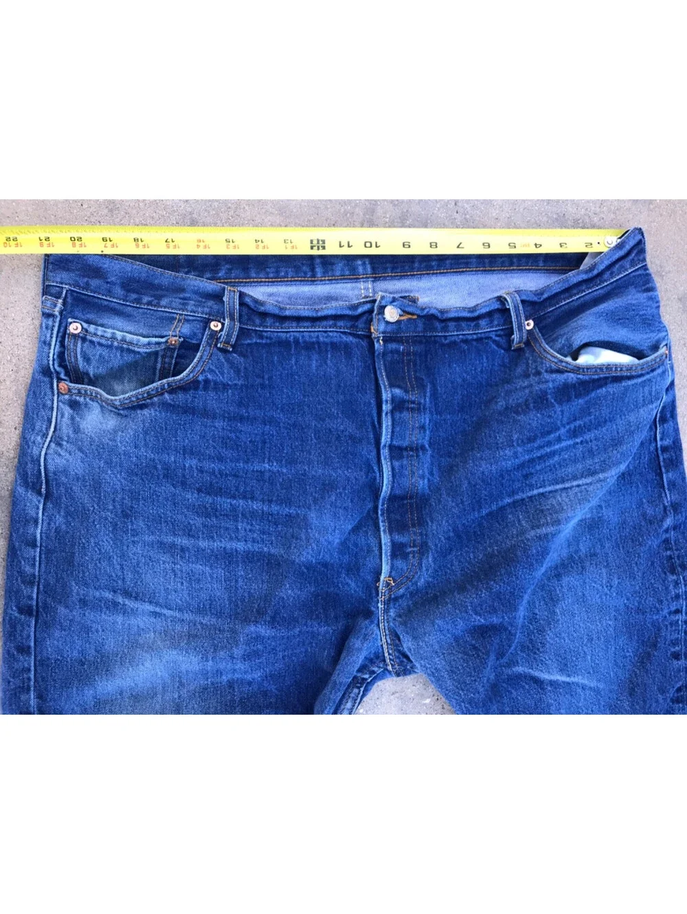 Levi Strauss 501 Jeans  46x30 Button Fly Dark Blue Denim Straight Leg Lite Fade